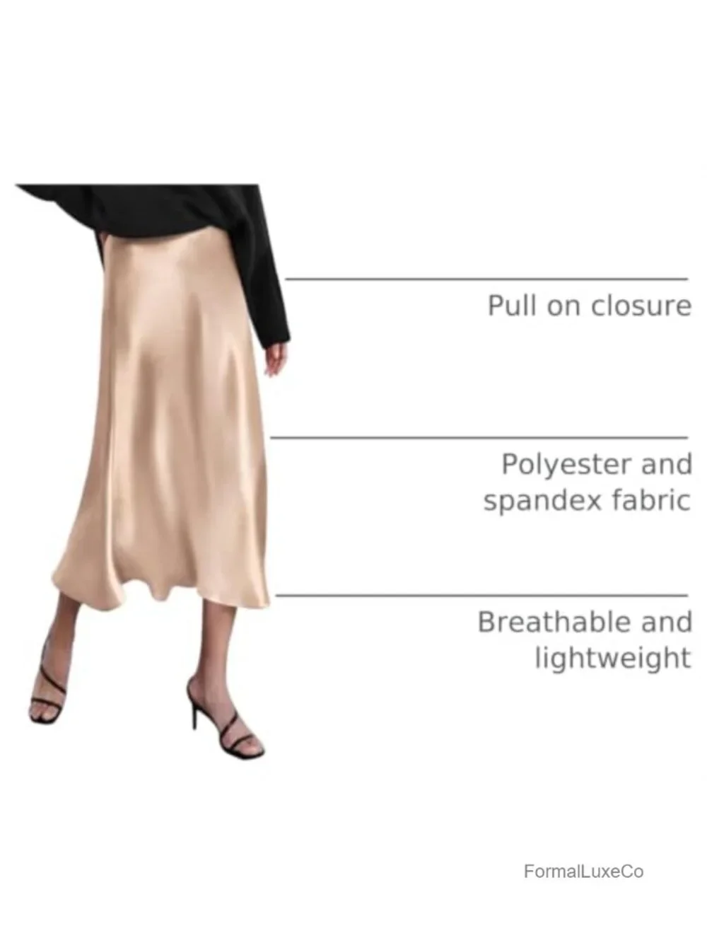 Satin Midi Skirt High Waisted Slim Fit Elegant Work Wear